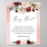 Watercolor Burgundy Floral Ring Hunter Game Rótulo