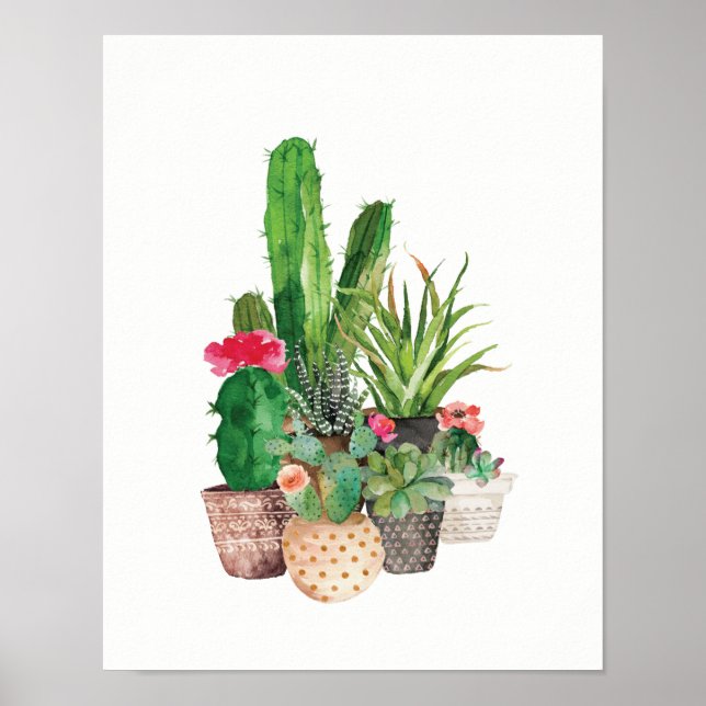 Póster Watercolor Cactus and Succulents (Frente)