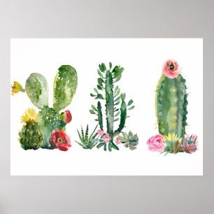Póster Watercolor Cactus Painting