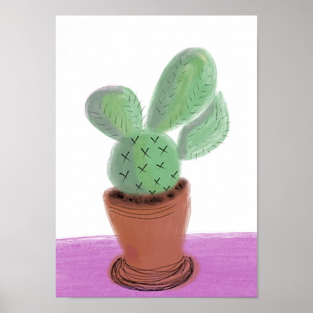 Póster Watercolor Cactus Pot Doodle Art (Frente)