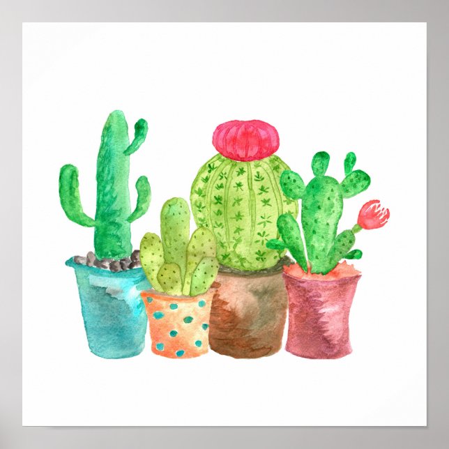 Póster Watercolor Cactus Wall Art (Frente)
