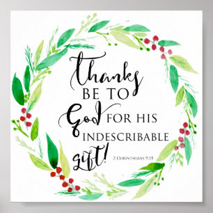 Póster Watercolor Christmas Wreath Bible Verse Lettering