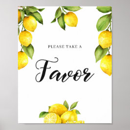 Póster Watercolor Citrus Lemon Baby Shower Favor Rótulo