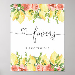 Póster Watercolor Citrus Lemon Baby Shower Favor Rótulo