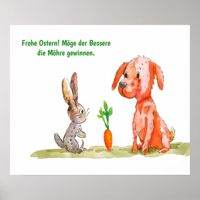 Póster Watercolor Comic Cat con conejito de Pascua (Frente)