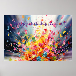 Póster Watercolor Confetti Explosión Birthday Banne