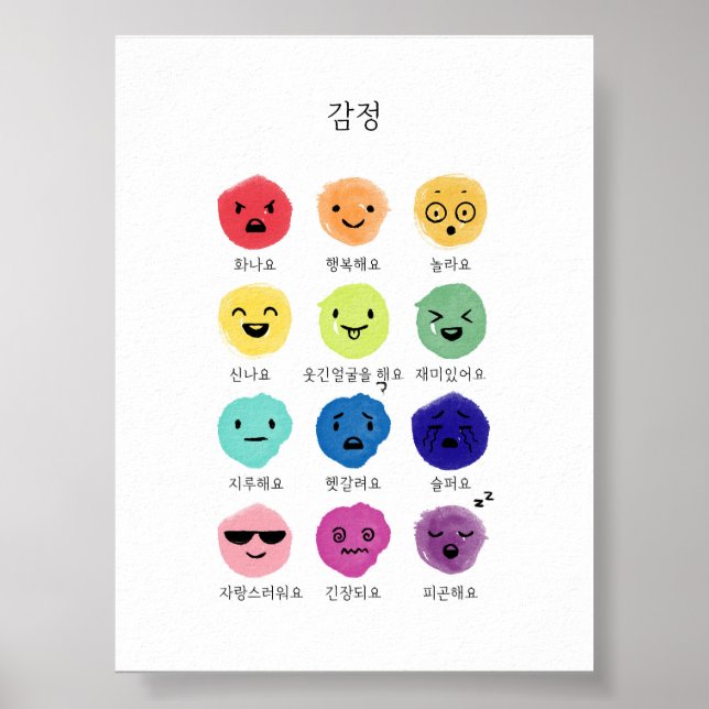 Póster Watercolor Coreano Sentimientos Hangul poster (Frente)