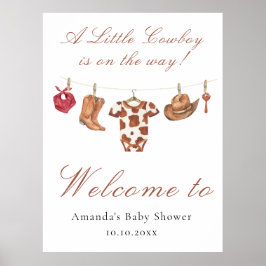 Póster Watercolor Cowboy Western Baby shower Welcome