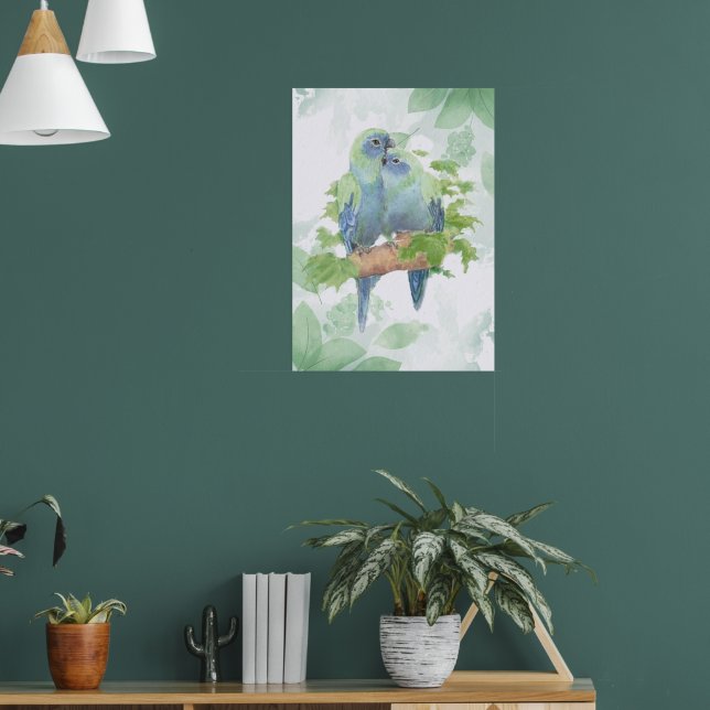Póster Watercolor Cuddling Parrot Bird Couple Tropical (Salón 1)