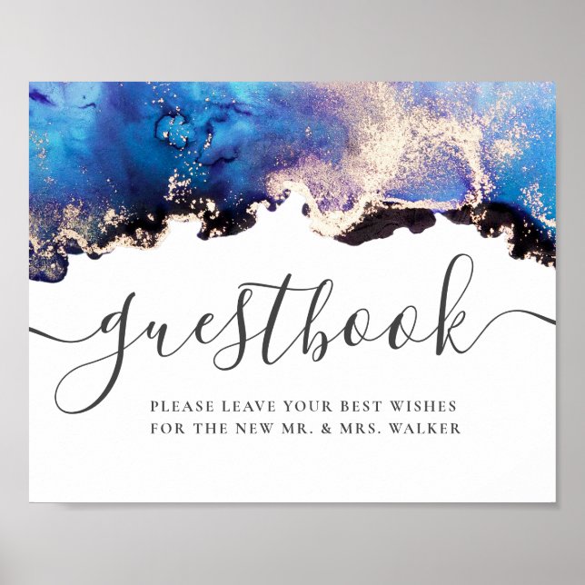 Póster Watercolor Custom Wedding Sign Guest Book (Frente)