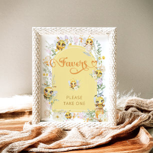Póster Watercolor Cute Bee Favors