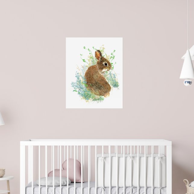 Póster Watercolor Cute Bunny Rabbit Animal Art (Guardería 2)