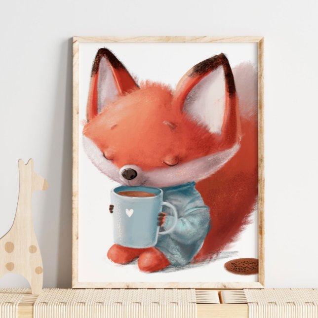 Póster Watercolor Cute Fox Café | Fox Wall Print (Subido por el creador)