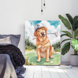 Póster Watercolor Cute Golden Retriever Golf