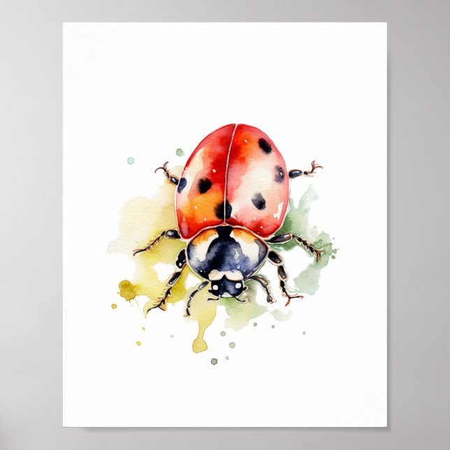Póster Watercolor Cute Ladybug (Frente)