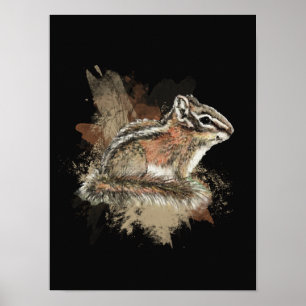 Póster Watercolor Cute Little Chipmunk Animal Willife