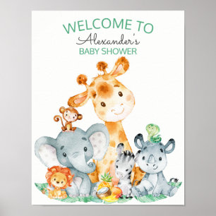 Póster Watercolor Cute Safari Jungle Baby Shower