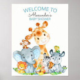Póster Watercolor Cute Safari Jungle Baby Shower