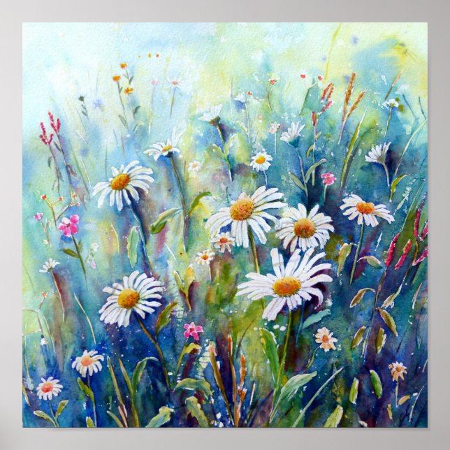Póster Watercolor Daisy Field (Frente)