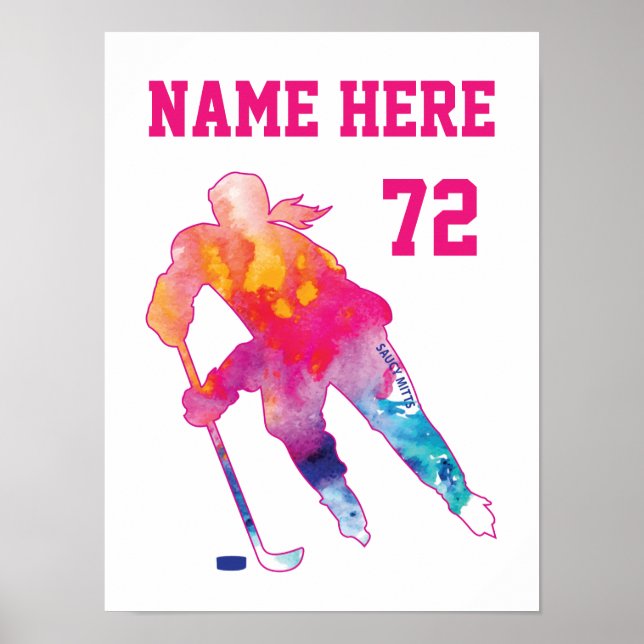Póster Watercolor de jugadora de hockey personalizada par (Frente)