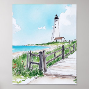 Póster Watercolor del faro de Cape Cod Massachusetts