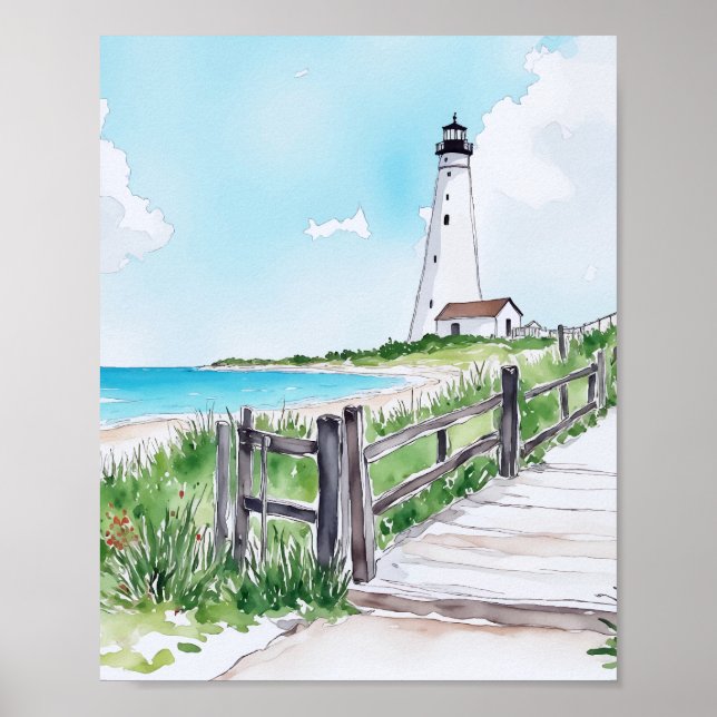 Póster Watercolor del faro de Cape Cod Massachusetts (Frente)