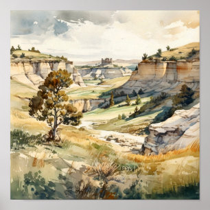 Póster Watercolor del Parque Nacional Theodore Roosevelt