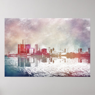 Póster Watercolor Detroit