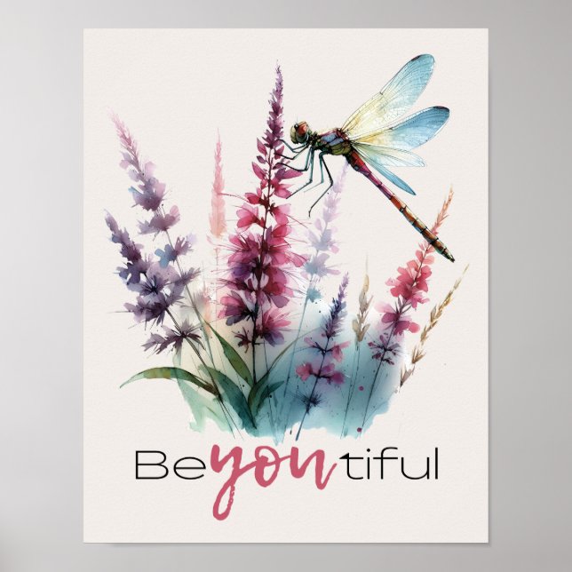 Póster Watercolor Dragonfly Beyoutiful Inspirational Art (Frente)