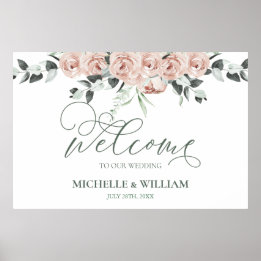 Póster Watercolor Dusty Rose Eucalyptus Wedding Welcome