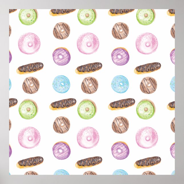 Póster Watercolor Eclerias Donuts Divertido Dulce Whimisc (Frente)