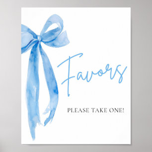 Póster Watercolor Elegante Dusty Blue Bow Favorece el Rót