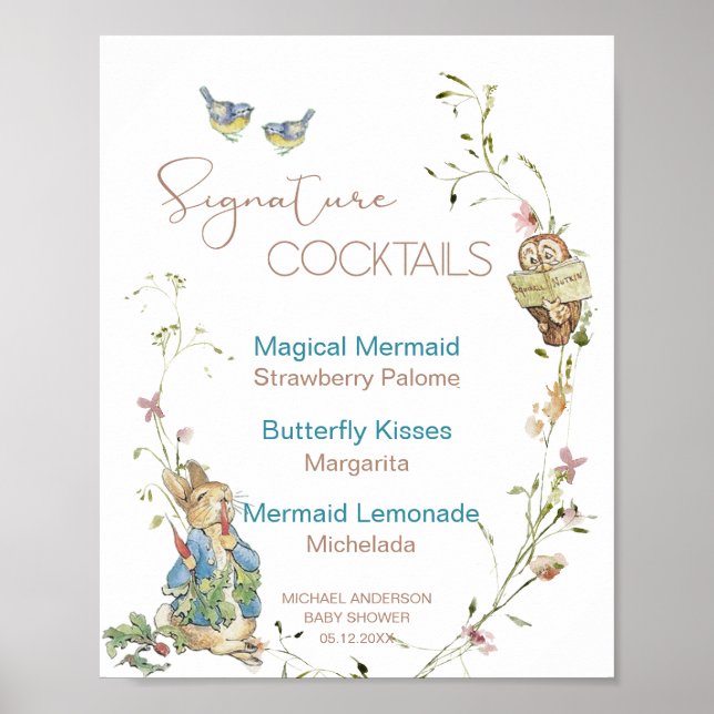 Póster Watercolor Elegante Flor silvestre Peter Rabbit ba (Frente)