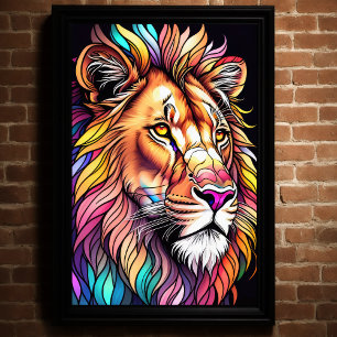Póster Watercolor Estilo Vidrio Manchado León 2:3 Poster