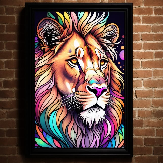 Póster Watercolor Estilo Vidrio Manchado León 2:3 Poster (Subido por el creador)
