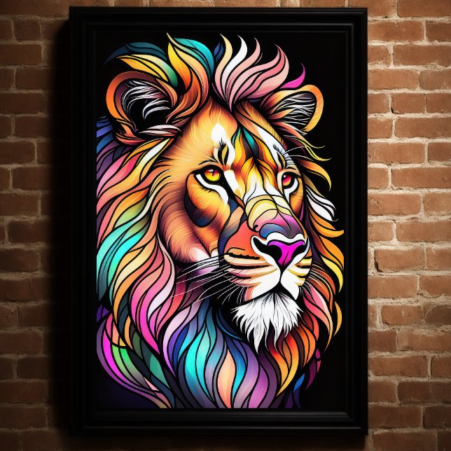 Póster Watercolor Estilo Vidrio Manchado León 2:3 Poster (Subido por el creador)