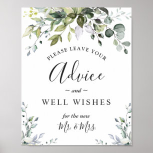 Póster Watercolor Eucalyptus Advice and Well Wishes Sign