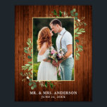 Póster Watercolor Eucalyptus Greenery Gold Wood Photo<br><div class="desc">Acuarela Eucalyptus Greenery Boda de marcos dorados Poster de foto - Madera de campo rústico</div>