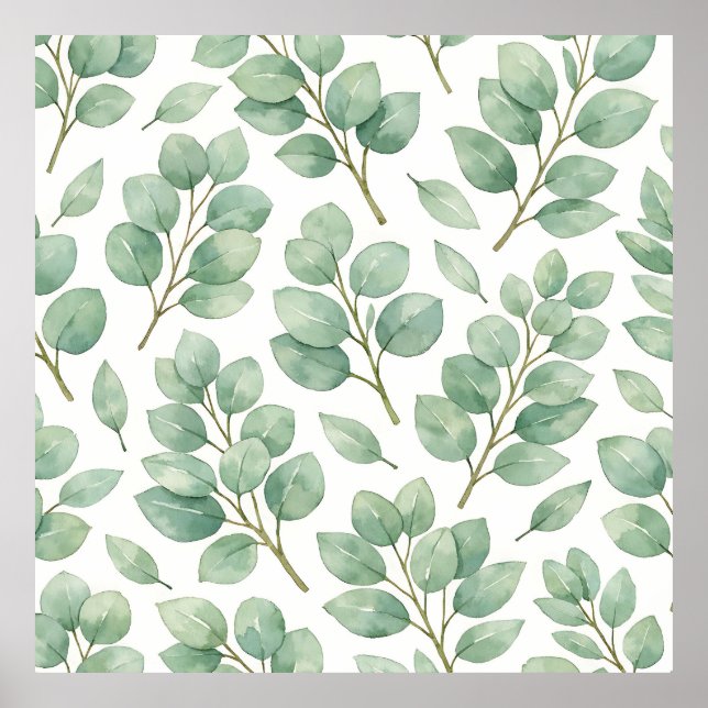 Póster Watercolor Eucalyptus Greenery Pattern (Frente)