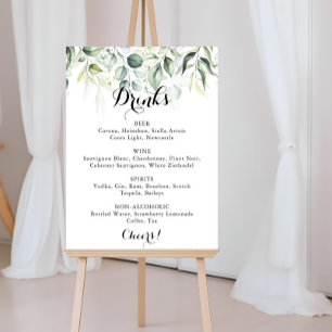 Póster Watercolor Eucalyptus Greenery Wedding Drinks Menu