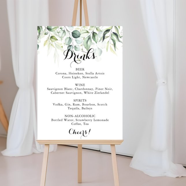 Póster Watercolor Eucalyptus Greenery Wedding Drinks Menu (Subido por el creador)