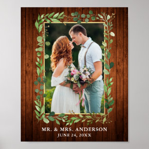 Póster Watercolor Eucalyptus Greenery Wood Gold Photo