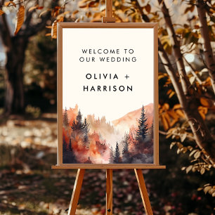Póster Watercolor Fall Wedding Mountain Landscape Boda