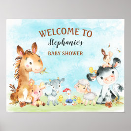 Póster Watercolor Farm Animals Baby Shower