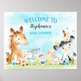 Póster Watercolor Farm Animals Boy Baby Shower