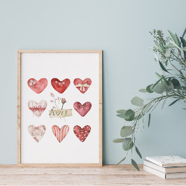 Póster Watercolor Farmhouse Valentine Heart