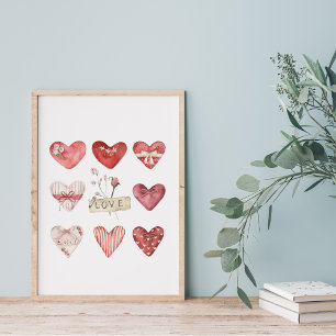 Póster Watercolor Farmhouse Valentine Heart