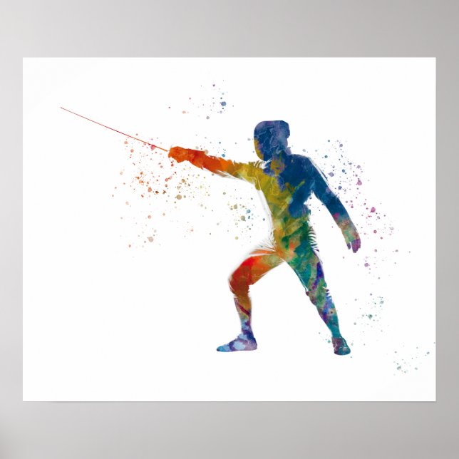 Póster watercolor fencing (Frente)