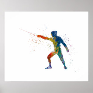 Póster watercolor fencing
