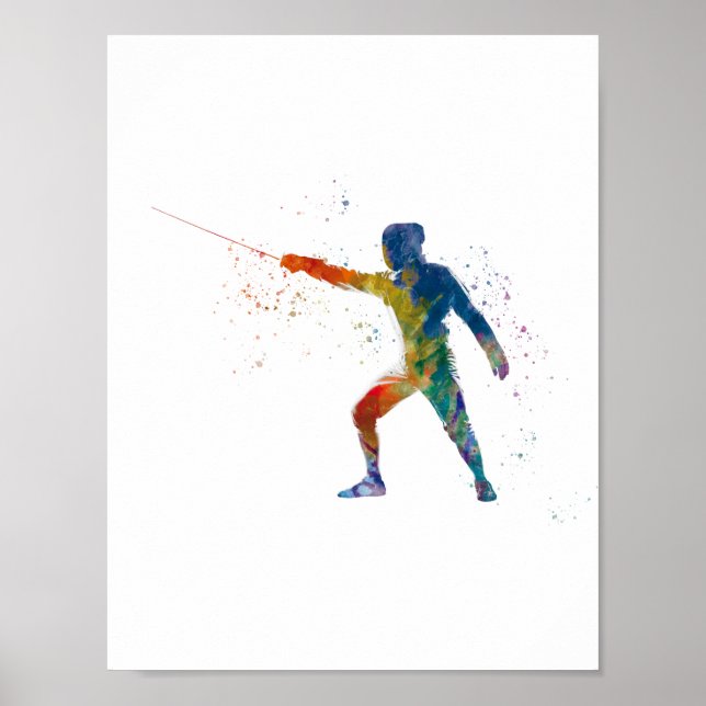 Póster watercolor fencing (Frente)